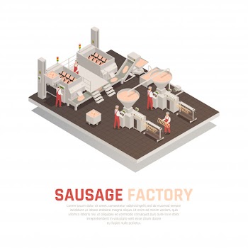 Sausage factory isometric composition Free Vector