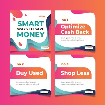 Save money tips on instagram posts set Free Vector