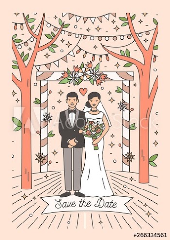 Save The Date card template with happy newlywed couple