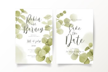 Save the date invitation templates with eucalypt leaves Free Vector