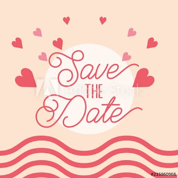 save the date pink hearts romantic card vector illustration