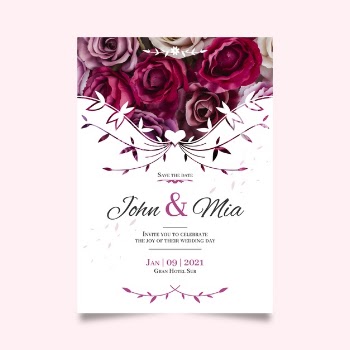 Save the date with with bouquet of roses Free Vector