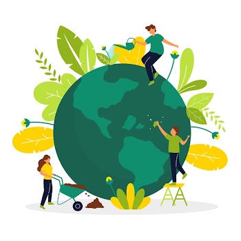 Save the planet concept with people taking care of the earth Free Vector