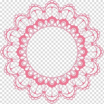 Scalloped edge pink frame, Bee Paper Mandala Watercolor painting, painted pink ring transparent background PNG clipart