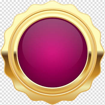 Scalloped edge round gold-colored frame art, Gold Purple, Seal Badge Purple Gold transparent background PNG clipart