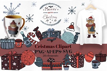 Scandinavian Christmas set. Vector flat New Year clipart.