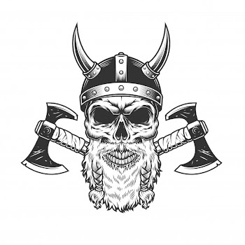 Scandinavian viking skull in horned helmet Free Vector