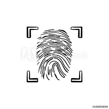 Scanned fingerprint in the frame hand drawn outline doodle icon