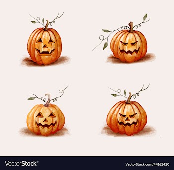 scary face water color pumpkin design for