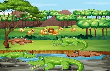 Scene with animals in the forest Free Vector