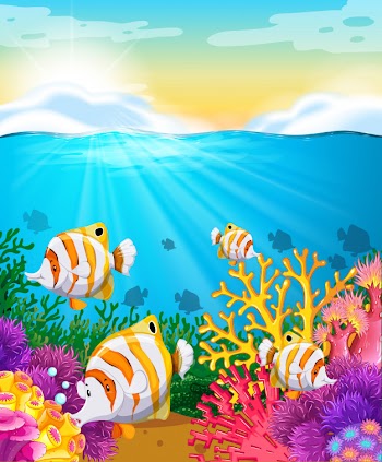 Scene with fish under the ocean Free Vector