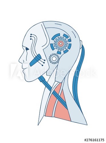 Schematic portrait of robot or android isolated on white background