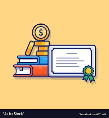 scholarship book certificate and coin cartoon