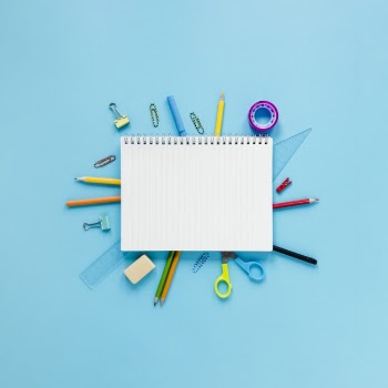 School and office instruments on cyan background Free Photo