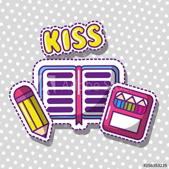 school book pencil crayons kiss text cute image