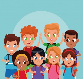 School boys and girls cartoons Free Vector