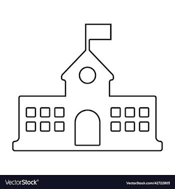 school building with flag line art icon