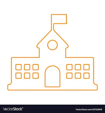 school building with flag line art icon