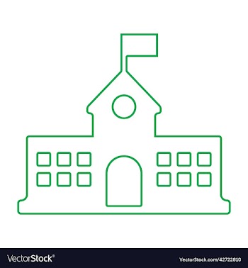 school building with flag line art icon