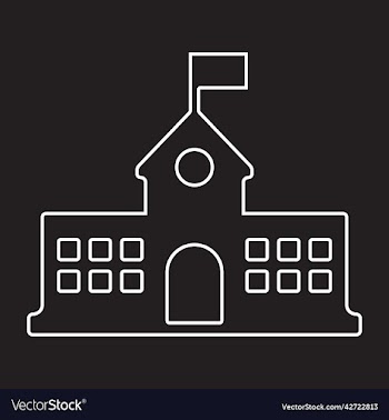 school building with flag line art icon