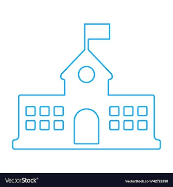 school building with flag line art icon
