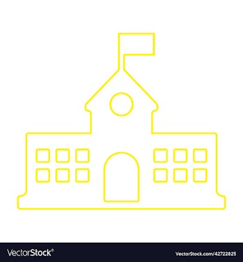 school building with flag line art icon