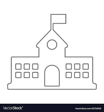 school building with flag line art icon