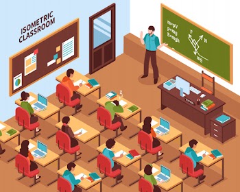 School classroom lesson isometric poster Free Vector