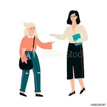 School girl standing at the teacher and ask for help