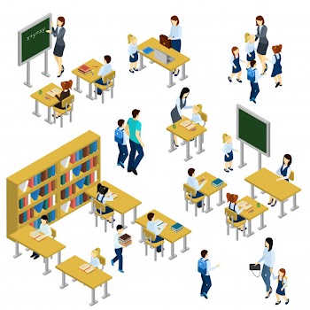 School isometric set Free Vector