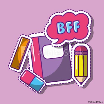 school notebook pencil ruler eraser bubble speech bff