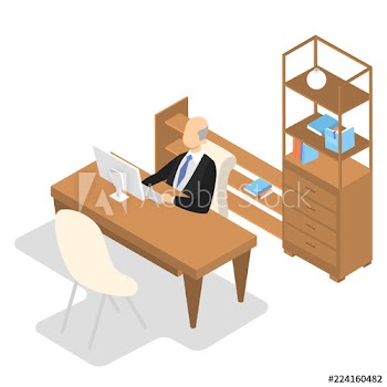 School principal sitting in his office and working