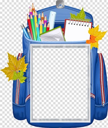 School supplies in blue backpack illustration, School Frames IQ школа, центр интеллектуального развития Diploma, school transparent background PNG clipart