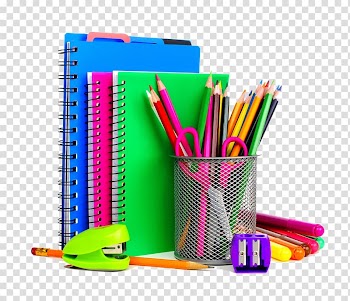 School supplies Stationery Notebook Resource room, Colored school supplies, three notebooks, assorted-color pencils and pen illustration transparent background PNG clipart