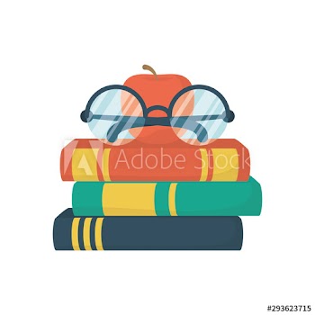 school text books with eyeglasses and apple education icons