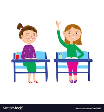 schoolgirls sitting at their desks and one girl