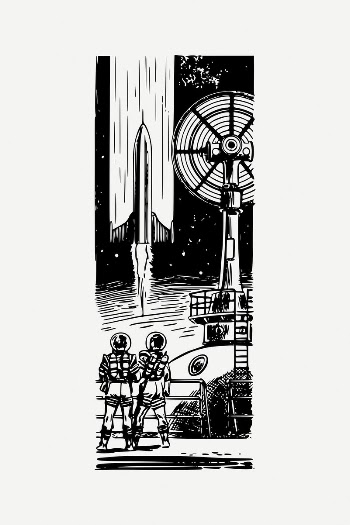 Science fiction scene clipart, vintage | Free PSD Illustration - rawpixel