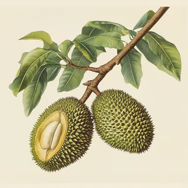 Scientific Illustration of Durian Tree Branch