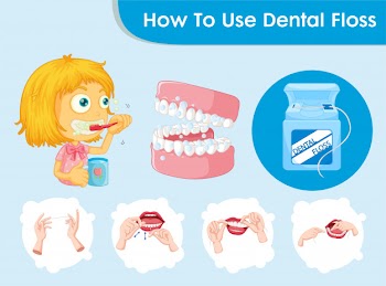Scientific medical infographic of dental floss procedure Free Vector