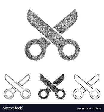 Scissor icon set - sketch line art vector image