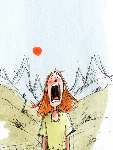 Screaming Woman in Mountain Landscape Screaming Woman in Mountain Landscape