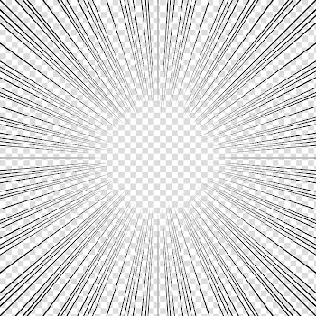 Screentones action lines, black lines towards center border transparent background PNG clipart