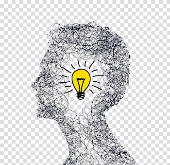 Scribble man head illustration with light bulb, Concept Idea Illustration, Creative Brain transparent background PNG clipart