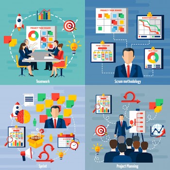 Scrum agile 4 flat icons square Free Vector