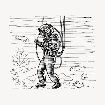 Scuba diver clipart, vintage illustration | Free Vector - rawpixel