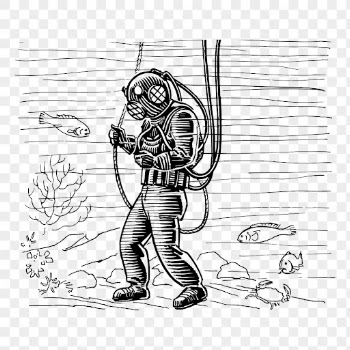 Scuba diver png sticker, vintage | Free PNG - rawpixel