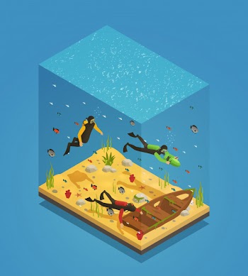 Scuba divers underwater isometric composition Free Vector