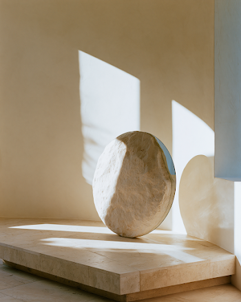 Sculptural Mirror in Minimalist Mediterranean Interior