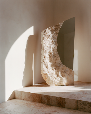 Sculptural Mirror in Minimalist Mediterranean Interior