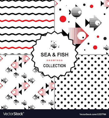 Sea and fish pattern set vector image
